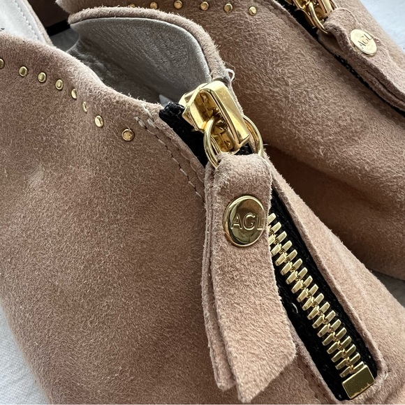 New AGL Microstudded Top Zip Suede Mule in Tan - Picture 10 of 12
